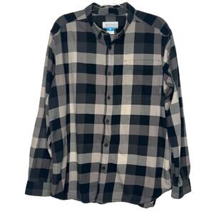 COLUMBIA Button-Down Long Sleeve Shirt Regular Fit Plaid Checked Beige Black L